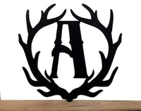 Thumbnail for Initial Antlers Sign | Metal Door Hanger | Custom Last Name Initial Sign | Rustic Cabin Decor | Deer Antlers Personalized Sign | Ranch Sign