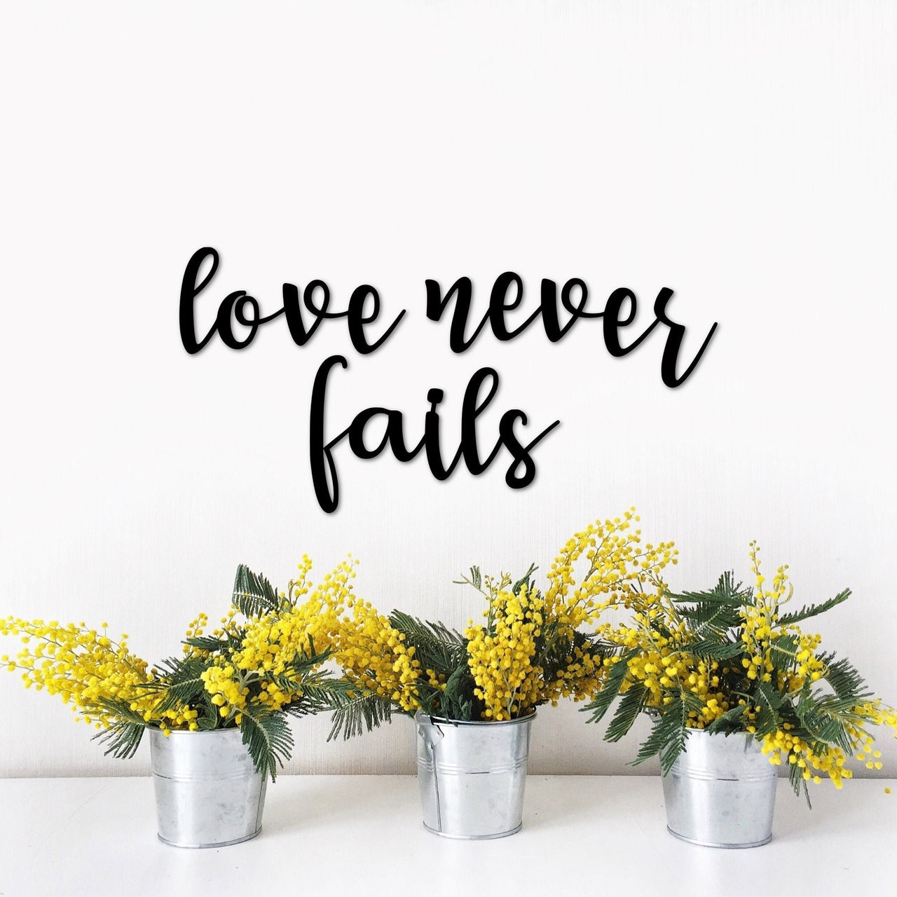 Love Never Fails Metal Wall Words | Love Quote for the Wall | Inspirational Sayings | Love Decor for Master Bedroom | Religious Scripture