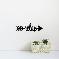 Thumbnail for Relax Arrow Metal Wall Art | Master Bathroom Decor | Arrow with Relax Word for the Wall | Unwind Beach, Cabin or Lake House Relax Sign