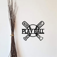 Thumbnail for Play Ball Baseball Sign with Baseball and Bat | Metal Wall Art | Baseball Door Hanger | Baseball Gifts | Baseball Room Decor | Kids Room Art