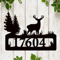 Thumbnail for Elk Address Sign with Pine Trees | Personalized Metal House Numbers | Rustic Address Sign | Customizable Log Cabin Decor | Outdoor Sign