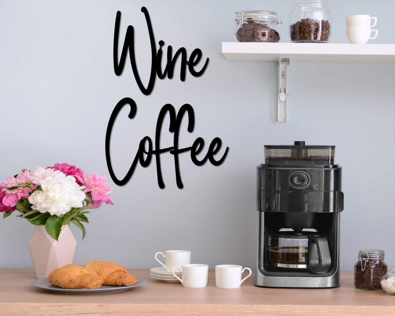 Wine and Coffee Metal Word Signs