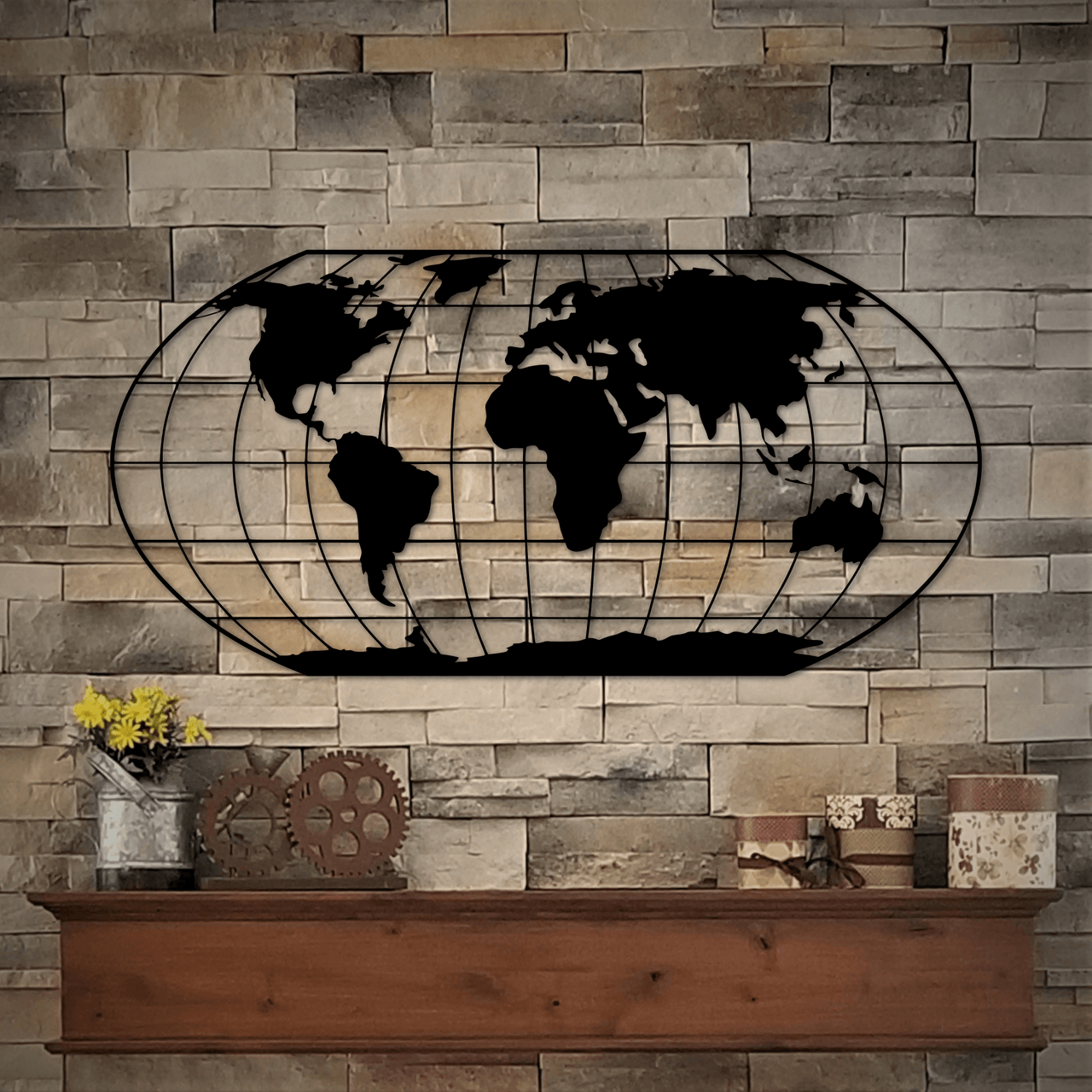 World Earth Map Metal Wall Hanging