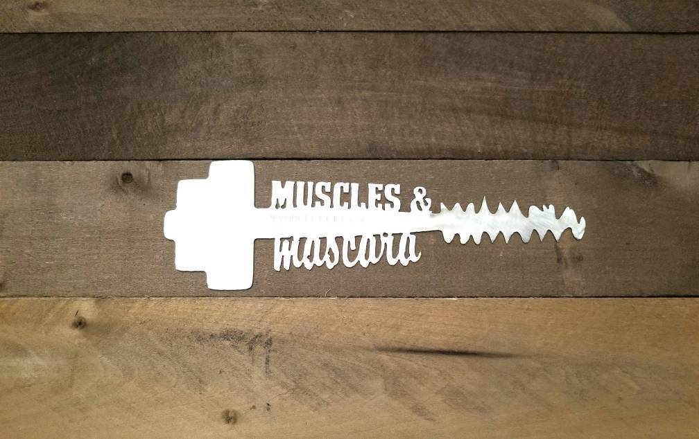 Home Gym Sign |  Muscles and Mascara Metal Wall Art | Gym Decor Gift Idea for Her | Home Gym Decor | Weightlifting Art | Custom Metal Sign