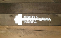Thumbnail for Home Gym Sign |  Muscles and Mascara Metal Wall Art | Gym Decor Gift Idea for Her | Home Gym Decor | Weightlifting Art | Custom Metal Sign