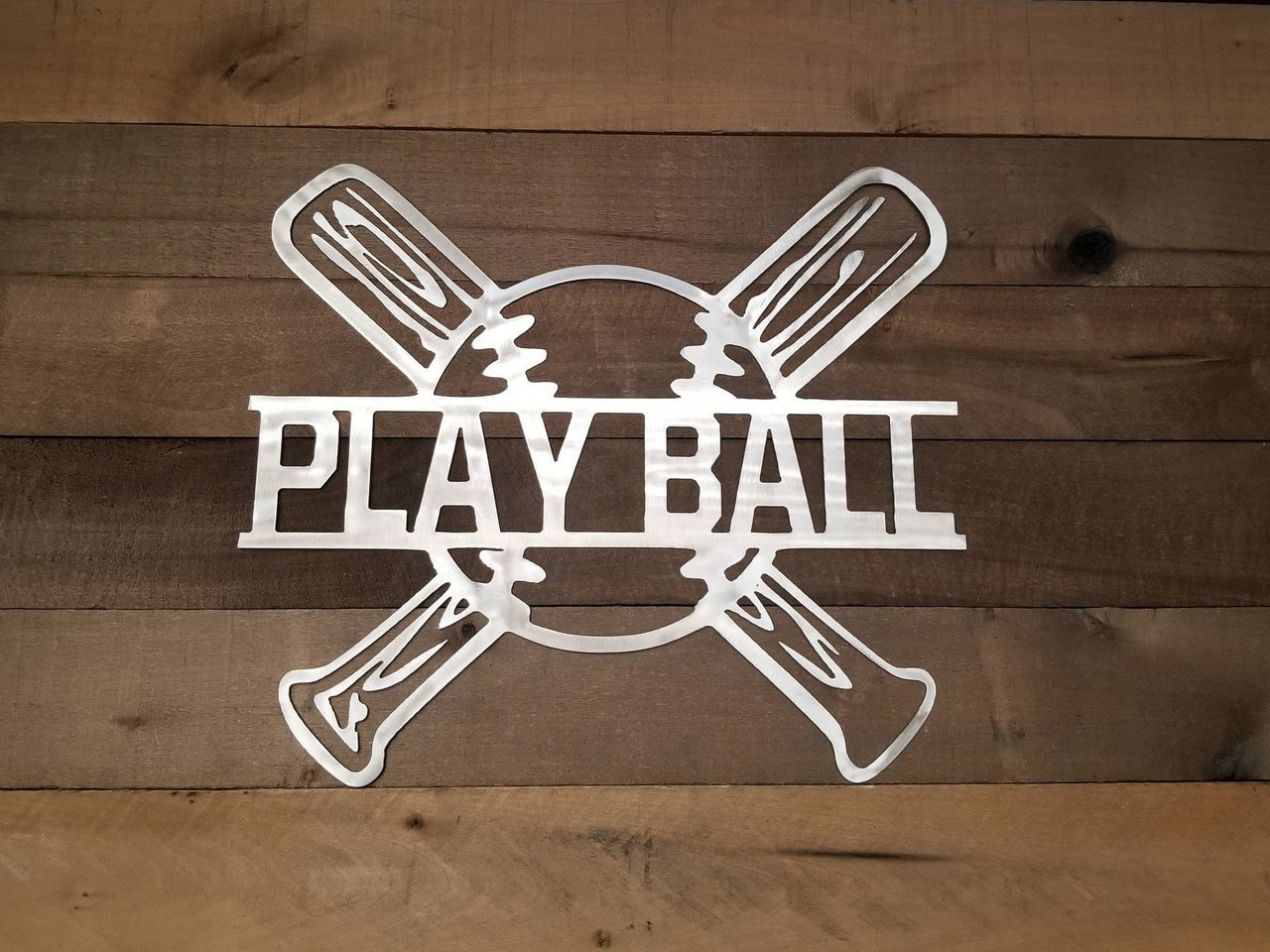 Play Ball Baseball Sign with Baseball and Bat | Metal Wall Art | Baseball Door Hanger | Baseball Gifts | Baseball Room Decor | Kids Room Art