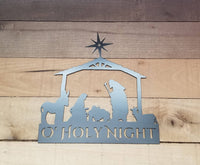 Thumbnail for Metal Nativity Scene Wall Art | O' Holy Night Christmas Sign | Inspirational Words Wall Hanging | Holiday Decor | Religious Metal Art Gift