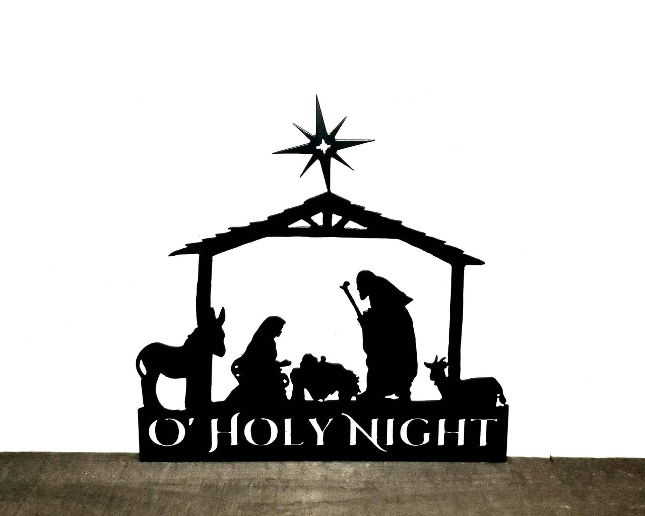 Metal Nativity Scene Wall Art | O' Holy Night Christmas Sign | Inspirational Words Wall Hanging | Holiday Decor | Religious Metal Art Gift