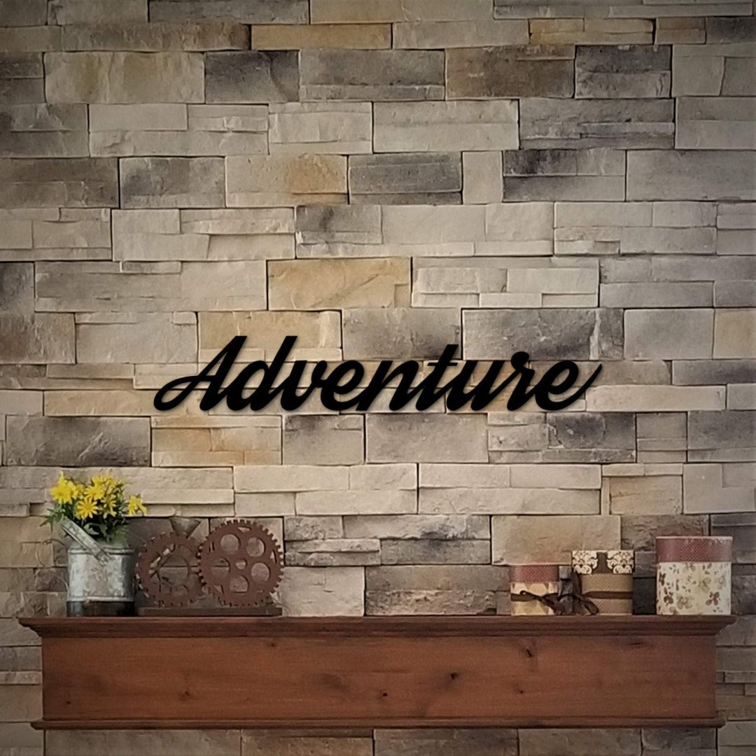 Adventure Sign | Cursive Adventure Word | Words for the Wall | Metal Wall Art | Adventure Wall Hanging | Metal Adventure Sign |Travel Decor