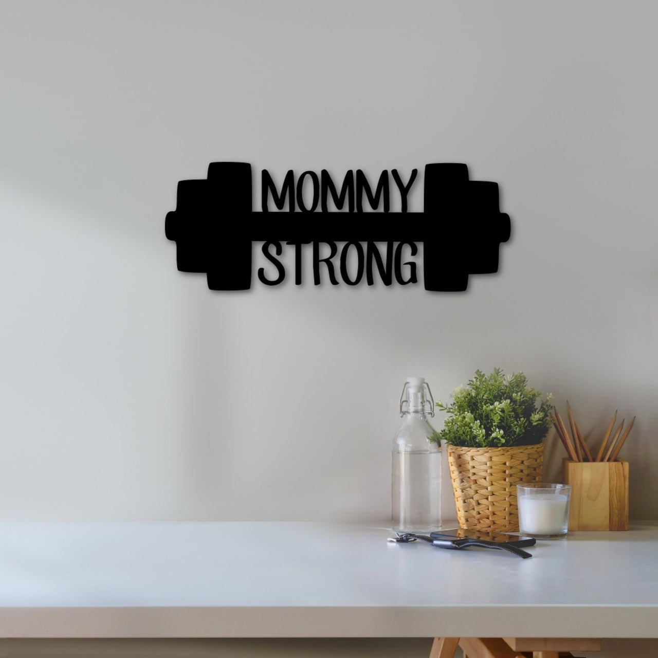 Home Gym Sign | Mommy Strong Weight Sign | Gift for Mom | Gym Wall Art | Inspirational Quote Metal Sign | Gift for Her | Gym Decor