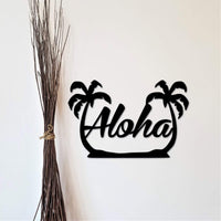 Thumbnail for Metal Aloha Sign with Palm Trees Housewarming Gift Home Decor Metal Wall Art Hawaiian Decor Front Door Hanger Entryway Sign Live Aloha