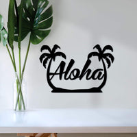Thumbnail for Metal Aloha Sign with Palm Trees Housewarming Gift Home Decor Metal Wall Art Hawaiian Decor Front Door Hanger Entryway Sign Live Aloha