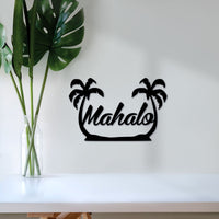 Thumbnail for Metal Mahalo Sign | Metal Wall Art | Hawaiian Front Door Hanger | Hawaii Entryway Decor | Hawaiian Art and Decor | Tropical Palm Tree Sign