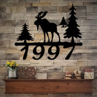 Thumbnail for Wildlife Metal Address Marker with Moose and Pine Trees | Outdoor Metal Sign | Rustic Home Address Sign | Custom Metal Sign | Cabin Decor