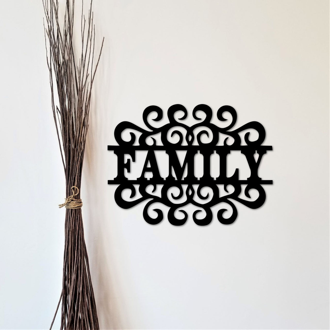 Family Metal Word Art with Scrolls |Metal Family Sign | Gallery Wall Decor | Housewarming Gift | Living Room Decor | Gift Idea for Her
