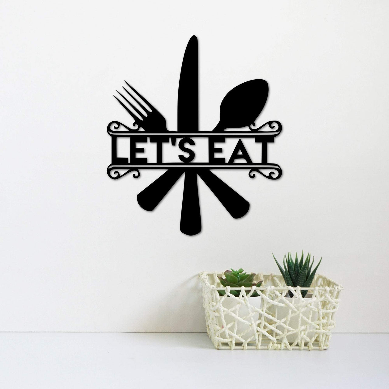 Let&#39;s Eat Sign | Kitchen Decor | Metal Wall Art | Kitchen Sign Wall Hanging with Knife, Fork and Spoon | Dining Room Decor | Gift Idea