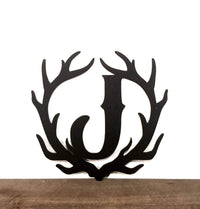 Thumbnail for Initial Antlers Sign | Metal Door Hanger | Custom Last Name Initial Sign | Rustic Cabin Decor | Deer Antlers Personalized Sign | Ranch Sign