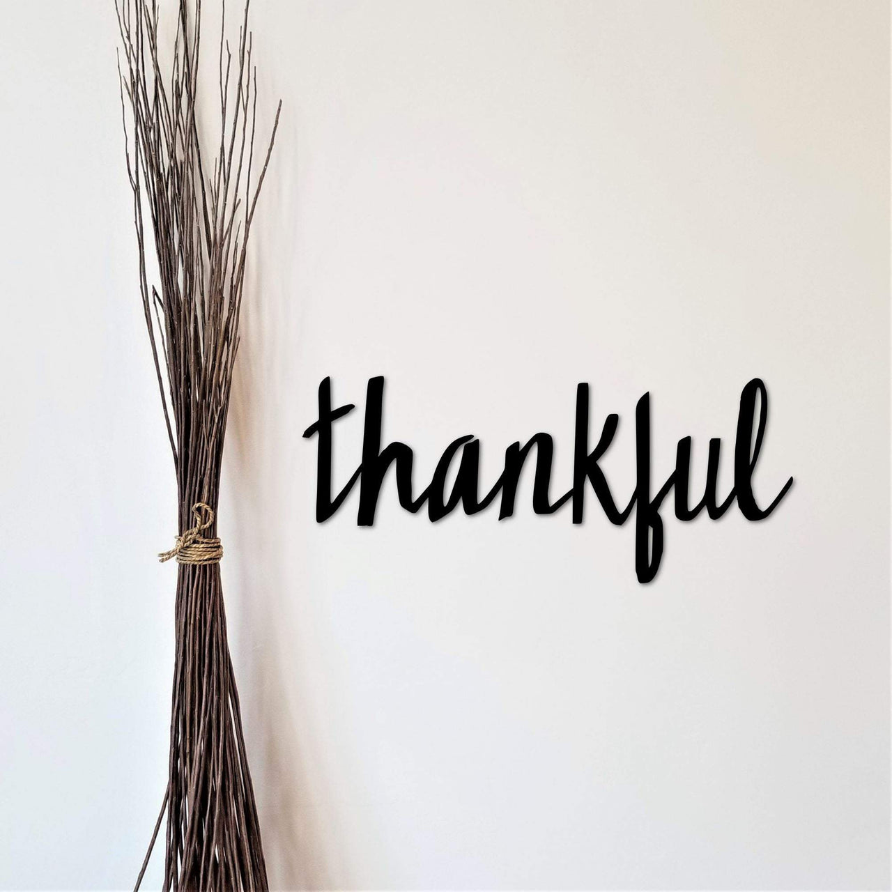 Metal Thankful Sign | Script Font Cutout | Metal Wall Art | Rustic Thanksgiving Decor | Sign for Fall | Cursive Word for the Wall
