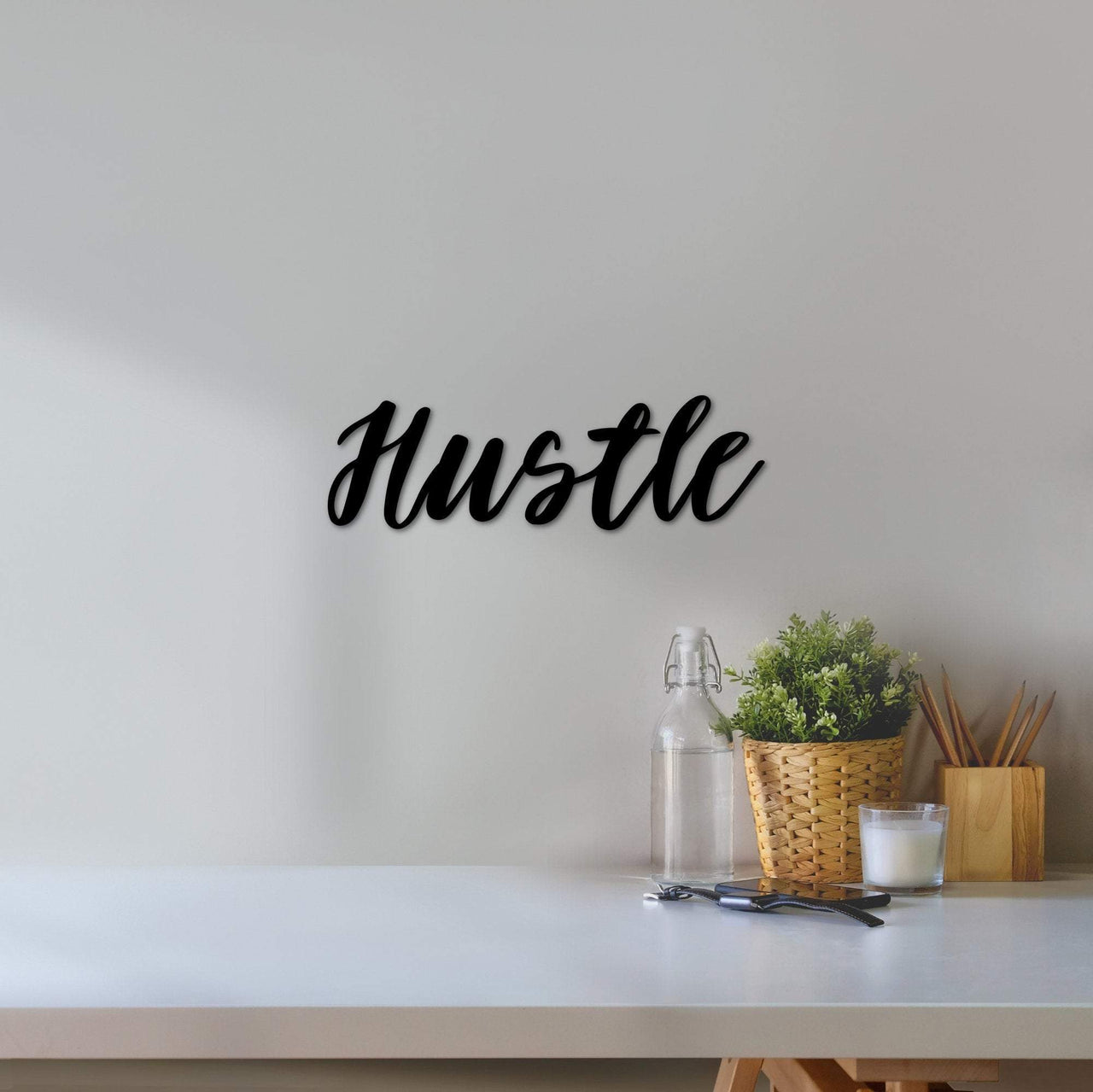 Hustle Word Sign | Script Word for the Wall | Hustle Metal Wall Art | Entrepreneur Gift | Office Sign |  Desk Accessories Gift Idea