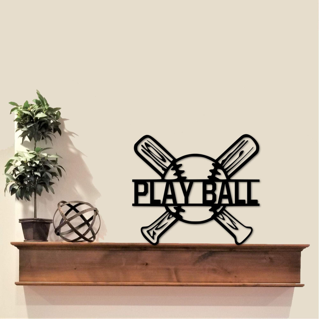 Play Ball Baseball Sign with Baseball and Bat | Metal Wall Art | Baseball Door Hanger | Baseball Gifts | Baseball Room Decor | Kids Room Art