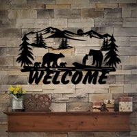 Thumbnail for Bear Welcome Sign | Front Door Hanger Bears and Cubs Entryway Decor | Metal Wall Art | Rusic Cabin Decor | Wildlife Art | Lake House Decor