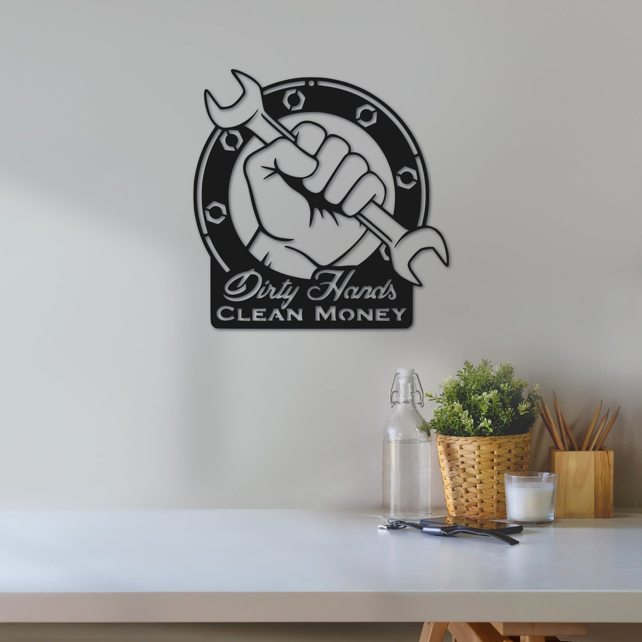 Dirty Hands Clean Money Sign | Metal Wall Art | Father&#39;s Day Gift | Garage Decor | Gift for Dad, Husband, Father, Grandpa, Son, Boyfriend