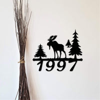 Thumbnail for Wildlife Metal Address Marker with Moose and Pine Trees | Outdoor Metal Sign | Rustic Home Address Sign | Custom Metal Sign | Cabin Decor