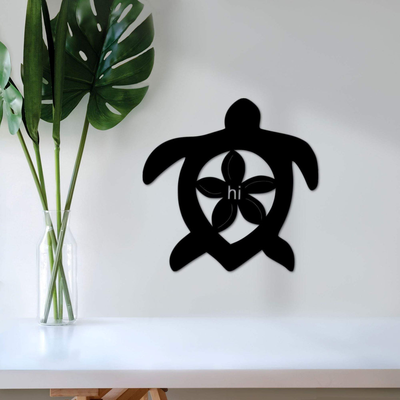 Hawaiian Honu Metal Wall Art with Plumeria Flower | Sea Turtle Decor | Ocean Art Hawaiian Decor | Hawaii Vacation Gift | Turtle Lover Gift