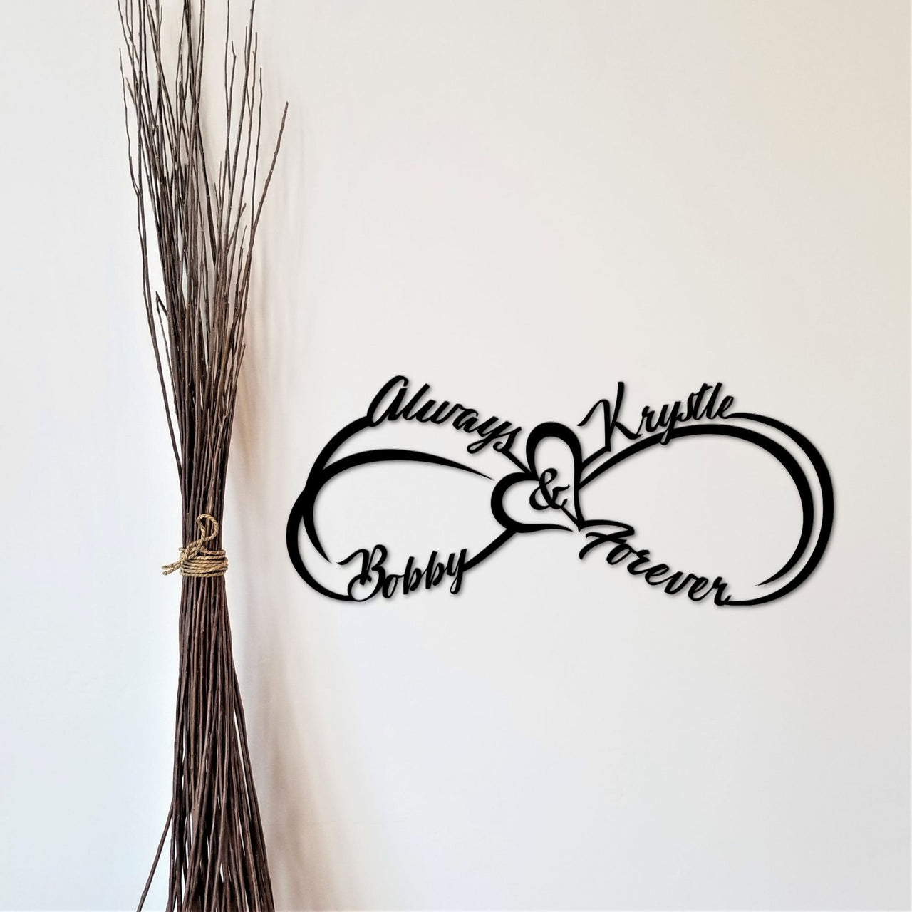 Infinity Symbol with First Names, Heart, Always and Forever | Metal Name Sign | Personalized Sign for Wedding, Anniversary | Couple Gift