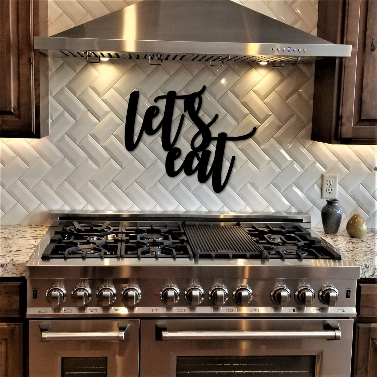 Let&#39;s Eat Metal Sign | Kitchen Sign | Wall Hanging | Rustic Wall Decor | Farmhouse Style Dining Room Sign | Script Words for the Wall