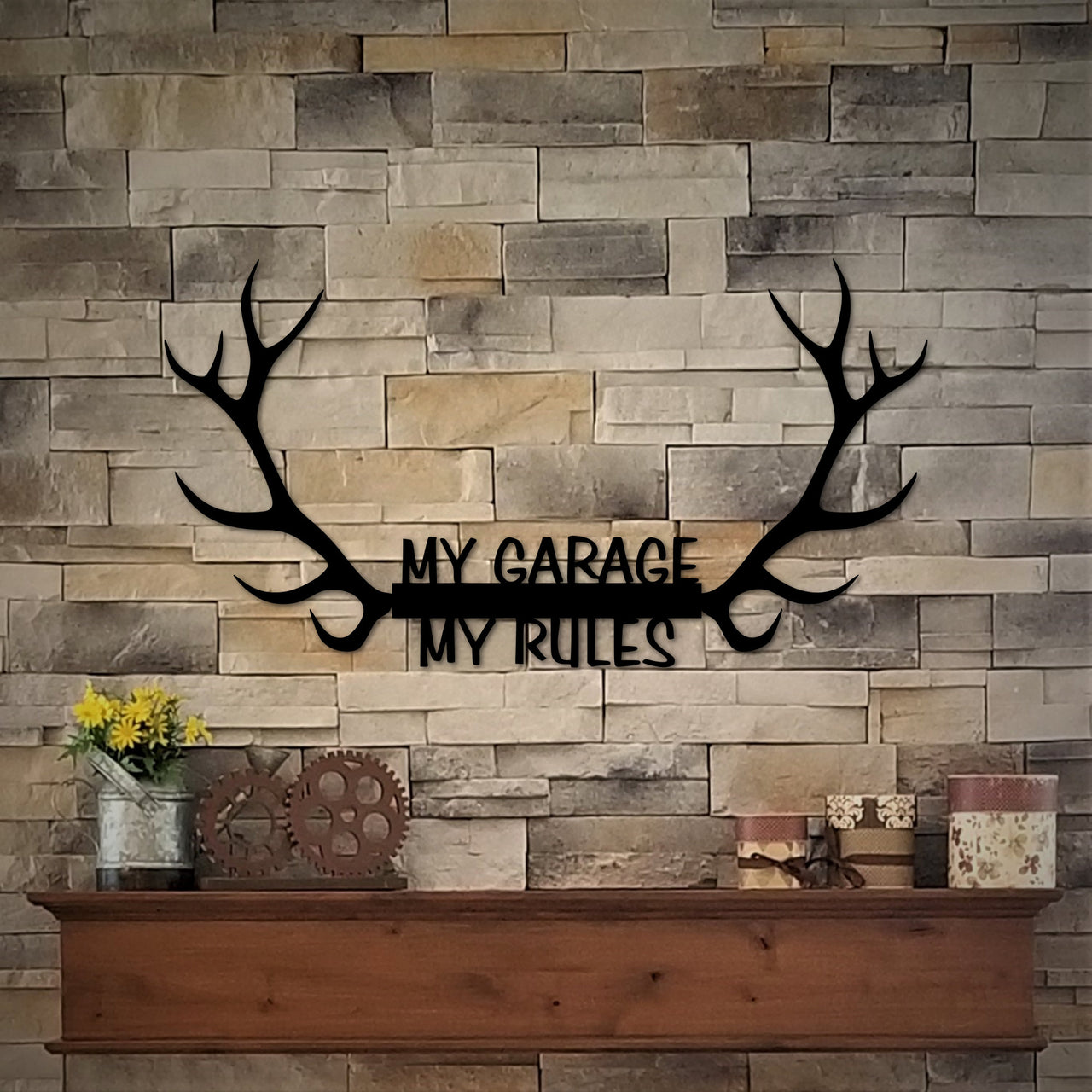 My Garage Sign with Antlers | Metal Wall Art | My Garage My Rules Garage Sign | Antler Decor | Garage Art | Gift for Him | Custom Metal Sign
