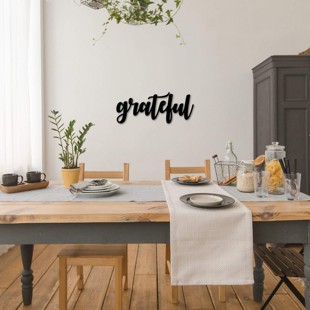 Grateful Sign | Metal Word Art | Thick Words | Steel Script Words for the Wall | Cursive Grateful Word | Living Room Decor | Kitchen Sign