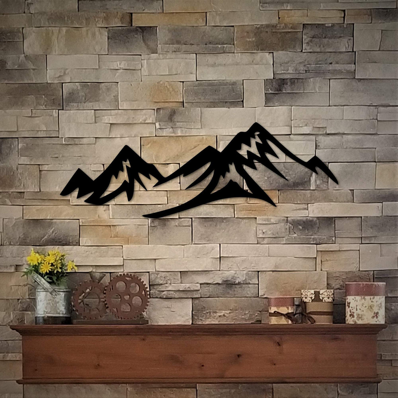 Metal Mountains Ski Decor | Mountain Art | Lake House Cabin Decor | Rustic Mountain Landscape Metal Art Sign Cutout | Mountain Gift