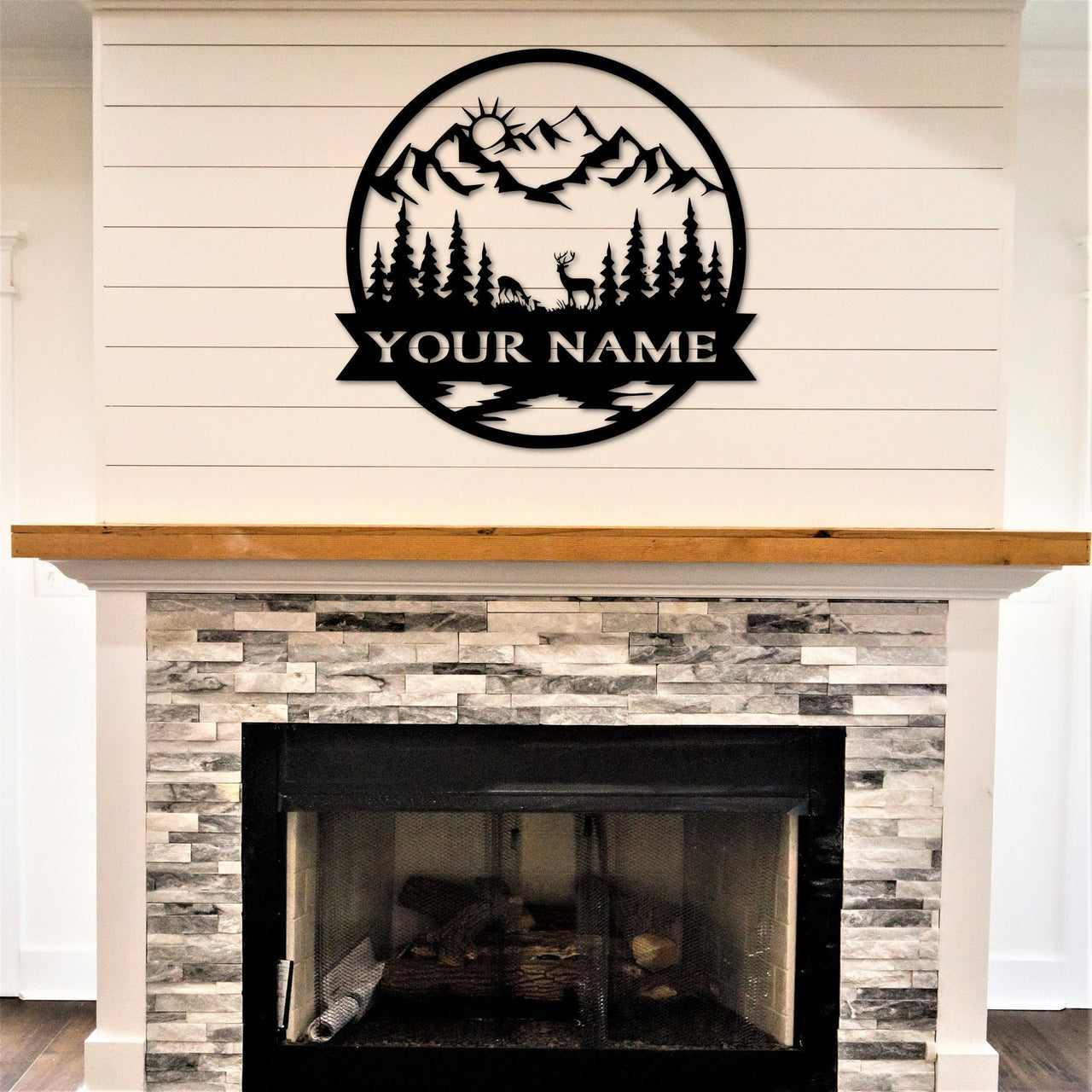 Deer Scene Name Sign | Metal Wall Art | Custom Metal Last Name Sign | The Great Outdoors Family Name Sign for Cabin | Housewarming Gift