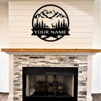Thumbnail for Deer Scene Name Sign | Metal Wall Art | Custom Metal Last Name Sign | The Great Outdoors Family Name Sign for Cabin | Housewarming Gift