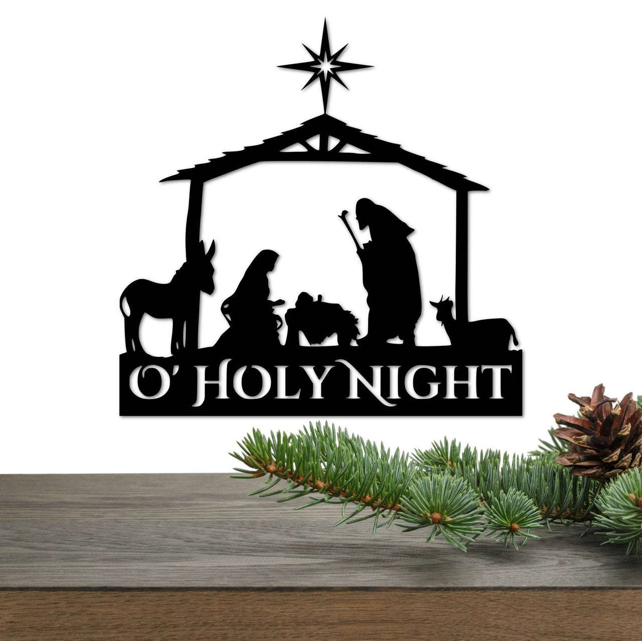 Metal Nativity Scene Wall Art | O' Holy Night Christmas Sign | Inspirational Words Wall Hanging | Holiday Decor | Religious Metal Art Gift