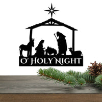 Thumbnail for Metal Nativity Scene Wall Art | O' Holy Night Christmas Sign | Inspirational Words Wall Hanging | Holiday Decor | Religious Metal Art Gift