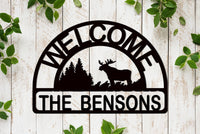 Thumbnail for Welcome Name Sign with Moose and Pine Trees | Custom Metal Last Name Sign | Personalized Family Name Sign | Outdoor Cabin Themed Decor