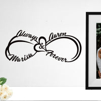 Thumbnail for Infinity Symbol with First Names, Heart, Always and Forever | Metal Wall Hanging - Simply Royal Design