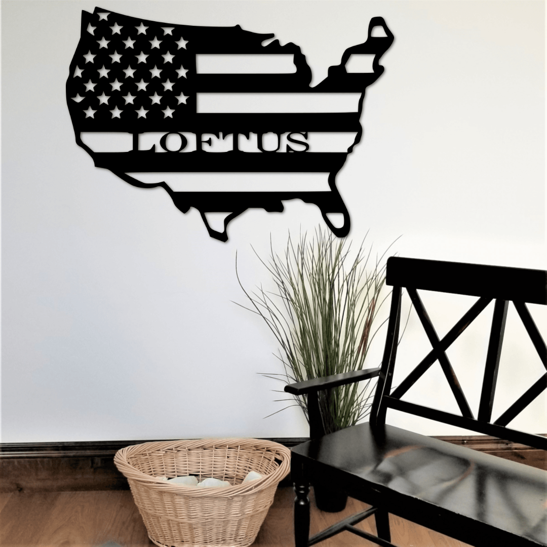 American Flag Metal Sign with Last Name